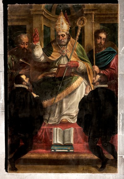 Gênes, Duomo (Cathédrale Saint-Laurent) : "Saint Gotthard entre Saint Paul et Saint Jacques et deux dévots agenouillés" (1571) - Luca Cambiaso