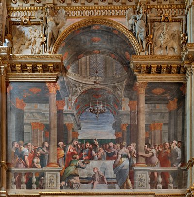 Gênes, Duomo (cathédrale Saint-Laurent), intérieur, chapelle Lercari ou chapelle du Saint-Sacrement (abside nord), côté nord : "La Présentation au Temple", fresque de Luca Cambiaso - Luca Cambiaso