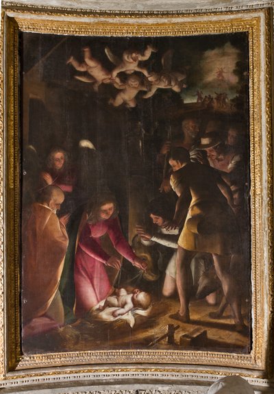 Gênes, Duomo (Cathédrale Saint-Laurent), intérieur, Chapelle Lercari ou Chapelle du Saint-Sacrement (abside nord) : "Adoration des bergers", par Luca Cambiaso - Luca Cambiaso