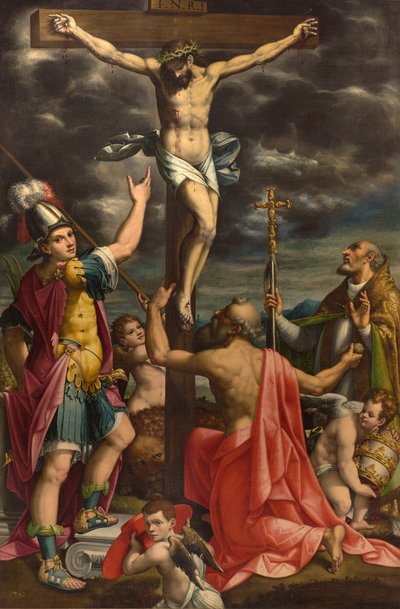 Autel de San Fermo, Crucifixion avec les saints Fermo Jérôme et le pape Grégoire XIV, Luca Cattapane 1593 - Luca Cattapane