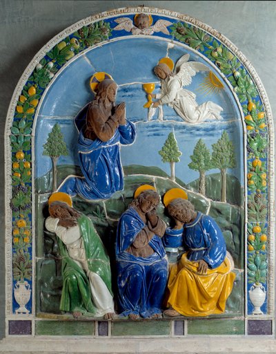 Christ au Mont des Oliviers. Céramique peinte et vernie par Luca della Robbia (1400-1482) 15e siècle. Paris, Musée du Louvre - Luca Della Robbia