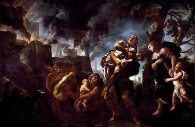 Énée fuyant Troie, portant Anchise - Luca Giordano