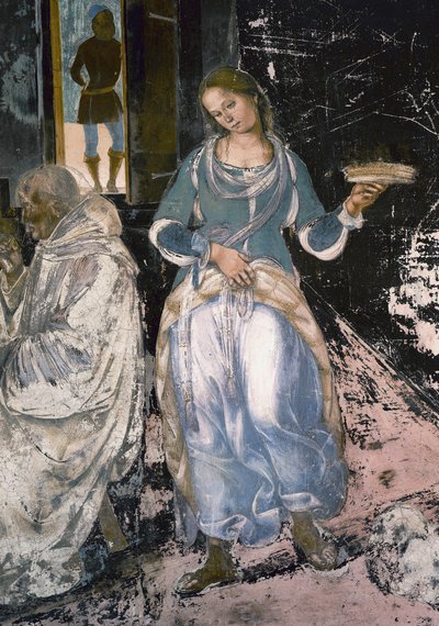 Benoît disant à deux moines quand et où ils ont mangé en dehors du monastère, scène de la Vie de Saint Benoît - Luca Signorelli
