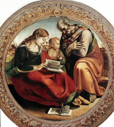 La Sainte Famille. Peinture de Luca Signorelli (1450-1523), vers 1495. Tondo. Diamètre: 124 cm. Florence, Galleria degli Uffizi - Luca Signorelli