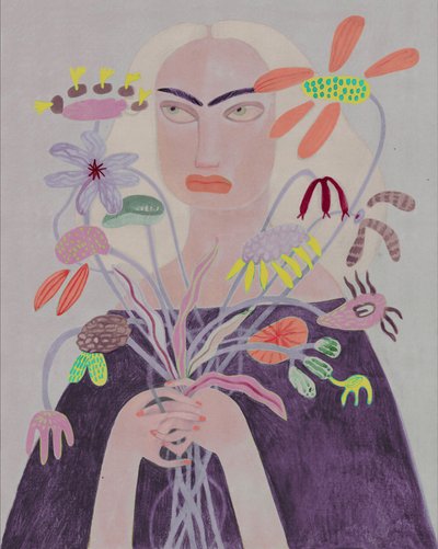 Une femme tenant des fleurs originales - Luca di Napoli