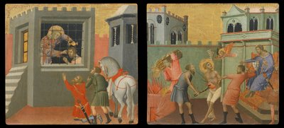 Panneau de prédelle : Saint diacre baptisant un néophyte en prison, Le saint diacre martyrisé en présence d