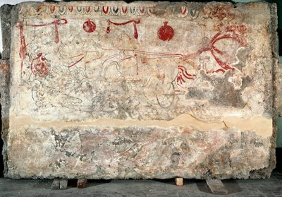 Quadrige fresque lucanienne du 4e siècle av. J.-C., de la nécropole de Paestum, Italie. Musée national archéologique, Paestum - Lucanian School