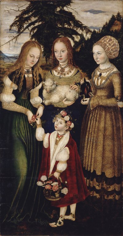 Retable avec le martyre de Sainte Catherine, aile gauche : Les saintes Dorothée, Agnès et Cunégonde - Lucas Cranach the Elder