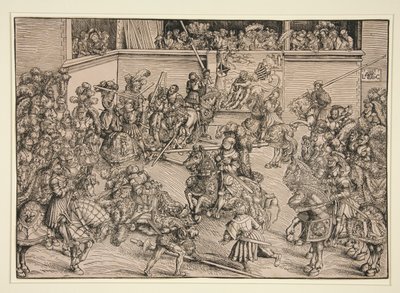 Le Deuxième Tournoi (avec la Tapisserie de Samson et le Lion) - Lucas Cranach the Elder