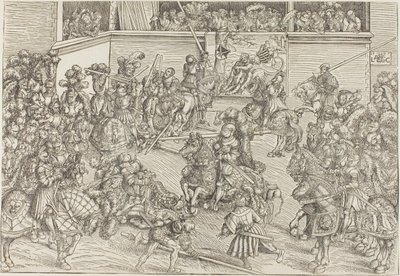 Le deuxième tournoi avec une tapisserie représentant Samson et le lion - Lucas Cranach the Elder