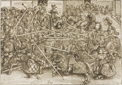 Le troisième tournoi, avec des chevaliers brisant des lances - Lucas Cranach the Elder