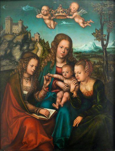 French : Madonna entre deux Saints féminins Law and Grace - Lucas Cranach the Elder and workshop