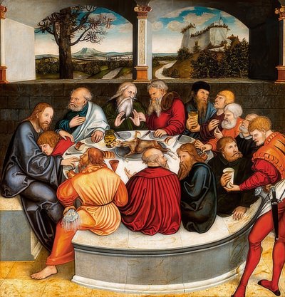 Autel de la Réforme, panneau central du recto : Martin Luther parmi les apôtres lors de la Cène. 1546/47 - Lucas Cranach the Younger