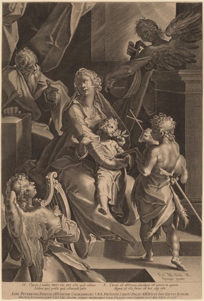 La Sainte Famille et deux anges - Lucas Kilian, after Bartholomaeus Spranger