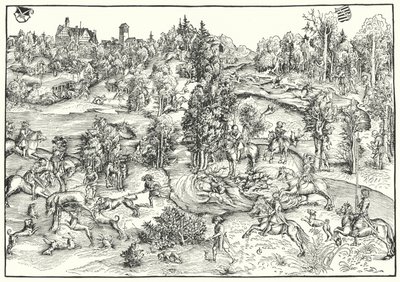 Chasse au cerf dans un parc à daims ou paysage - Lucas the Elder (after) Cranach