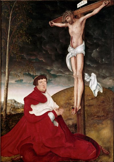 Le cardinal Albert von Brandenburg adorant le crucifix - Lucas the Elder Cranach