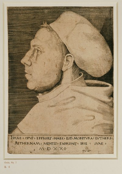Martin Luther avec un bonnet de médecin. Gravure ... (gravure) - Lucas the Elder Cranach
