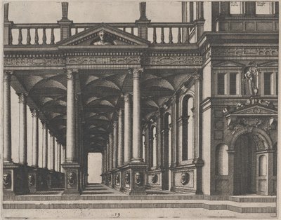 Salle ouverte soutenue par des colonnes corinthiennes - Lucas van Doetechum and Johannes