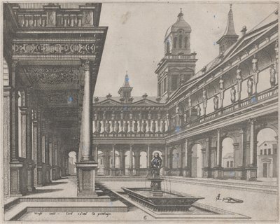 Cour du palais avec fontaine dans un bassin rectangulaire - Lucas van Doetechum and Johannes