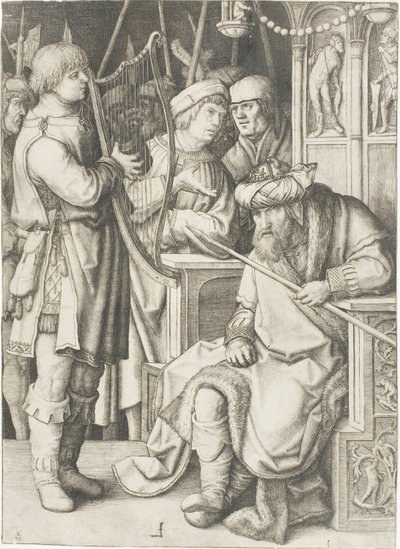 David jouant de la harpe devant Saül - Lucas van Leyden
