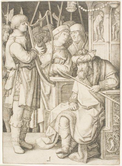 David jouant de la harpe devant Saül - Lucas van Leyden