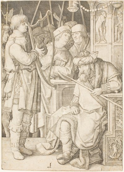 David jouant de la harpe devant Saül - Lucas van Leyden
