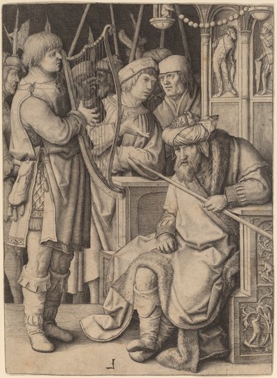 David jouant de la harpe devant Saül - Lucas van Leyden