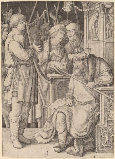 David jouant de la harpe devant Saül - Lucas van Leyden