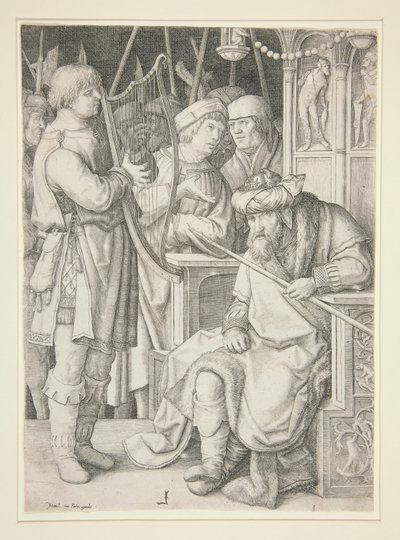 David jouant de la harpe devant Saül - Lucas van Leyden