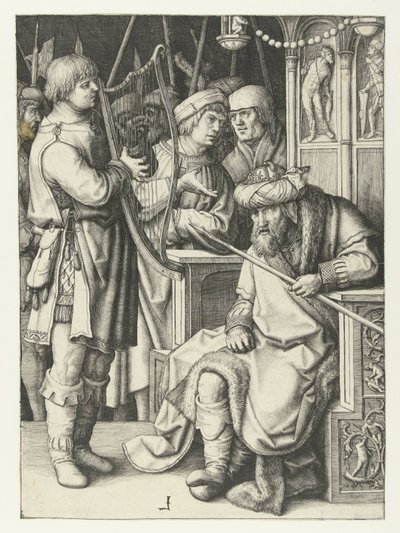David joue de la harpe pour Saül - Lucas van Leyden