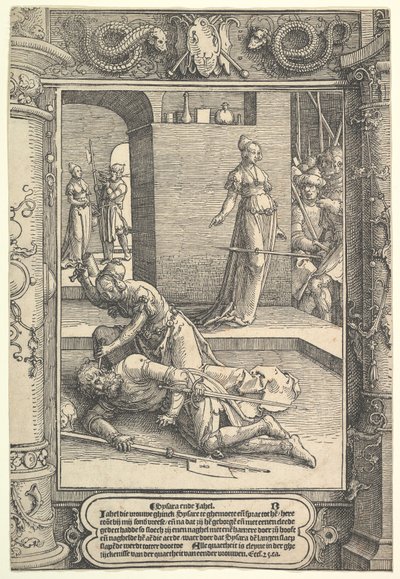 Jael tuant Sisera, cadre ornemental - Lucas van Leyden
