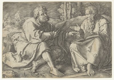 Paul et Pierre assis dans un paysage - Lucas van Leyden