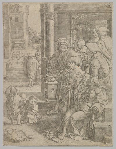 Le poète Virgile suspendu dans un panier, 1525 - Lucas van Leyden