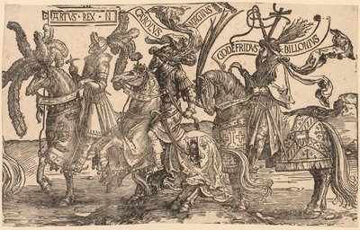Les Neuf Héros : Arthur, Charlemagne, Godefroy de Bouillon, 1515-1517 - Lucas van Leyden