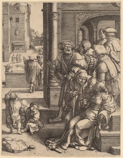 Le poète Virgile suspendu dans un panier - Lucas van Leyden