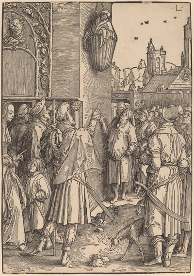 Le poète Virgile suspendu dans un panier - Lucas van Leyden