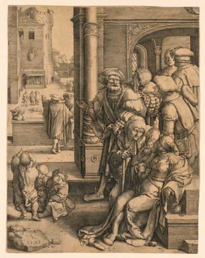 Le poète Virgile suspendu dans un panier - Lucas van Leyden