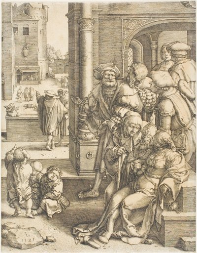 Le poète Virgile suspendu dans un panier - Lucas van Leyden