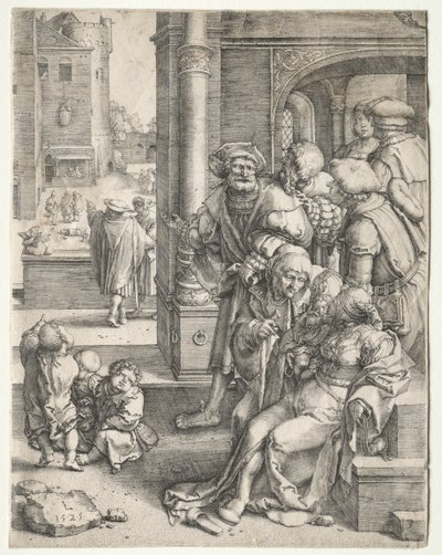 Le poète Virgile suspendu dans un panier - Lucas van Leyden