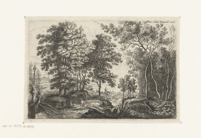 Paysage avec un ruisseau à travers une forêt Six paysages (titre de la série) - Lucas van Uden
