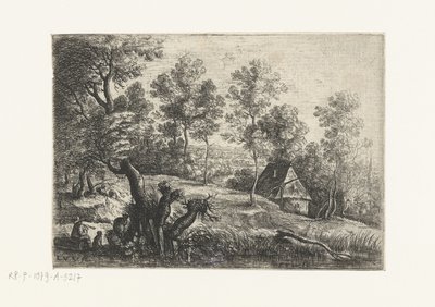 Paysage avec une maison et un puits, Cinq paysages (titre de la série) - Lucas van Uden