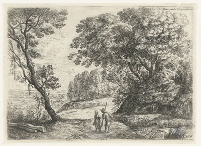 Paysage avec un homme et une femme en conversation
Six paysages (titre de la série) - Lucas van Uden
