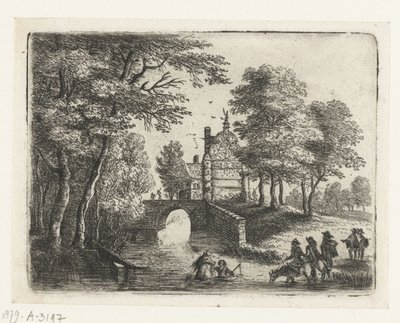 Paysage avec une rivière, un pont et des cavaliers Petits paysages (titre de la série) - Lucas van Uden