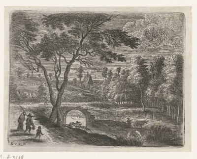 Paysage avec une ruine de pont (série: Petits paysages) - Lucas van Uden
