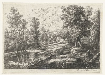 Paysage avec maisons et une église entourée d
