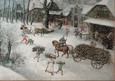 Hiver (février), détail (huile sur toile) - Lucas van Valckenborch