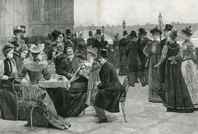 La Chambre des Communes : Thé sur la terrasse (litho) - Lucien Davis