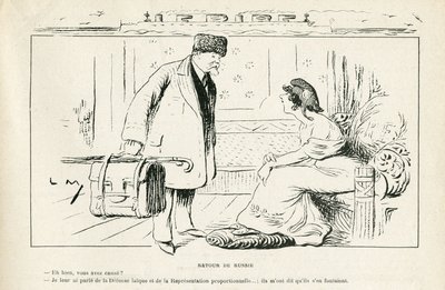 Illustration dans Le Rire, 24/08/12 - Retour de Russie - Anticléricalisme, Russie, Président de la République, Chapeaux, Visite officielle - Marianne, Poincaré Raymond (gravure) - Lucien Metivet