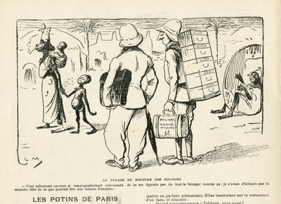 Illustration dans Le Rire, 25/04/08 - le voyage du ministre de la colonie, Sénégal - Lucien Metivet
