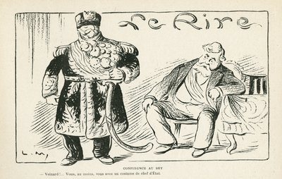 Illustration dans Le Rire, 27/07/12 - Confidence au bey - Colonisation - Fallières Armand, Naceur Bey - Lucien Metivet